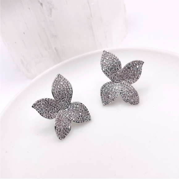 Anthro Silver Pave Flower Earrings - Picture 4 of 5